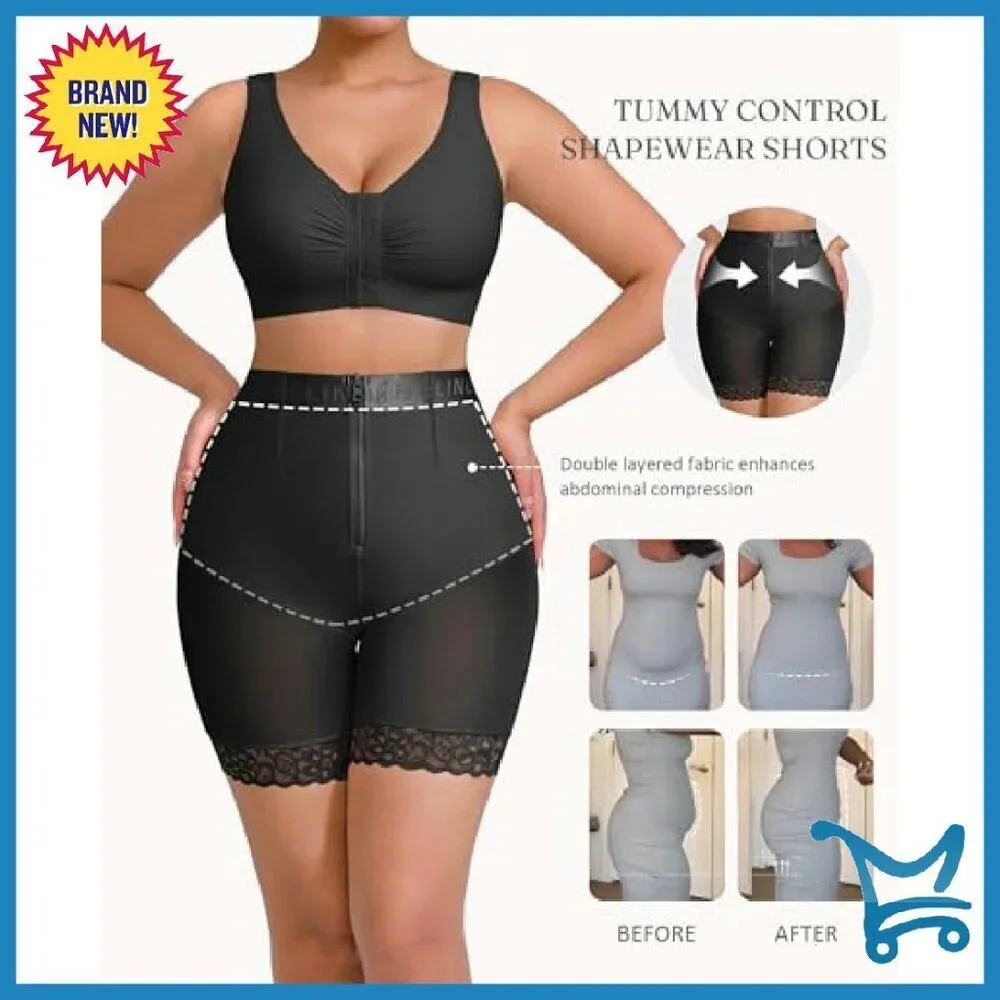 Mid-Waist Tummy Control Shapewear Shorts with Butt Lift & Zipper